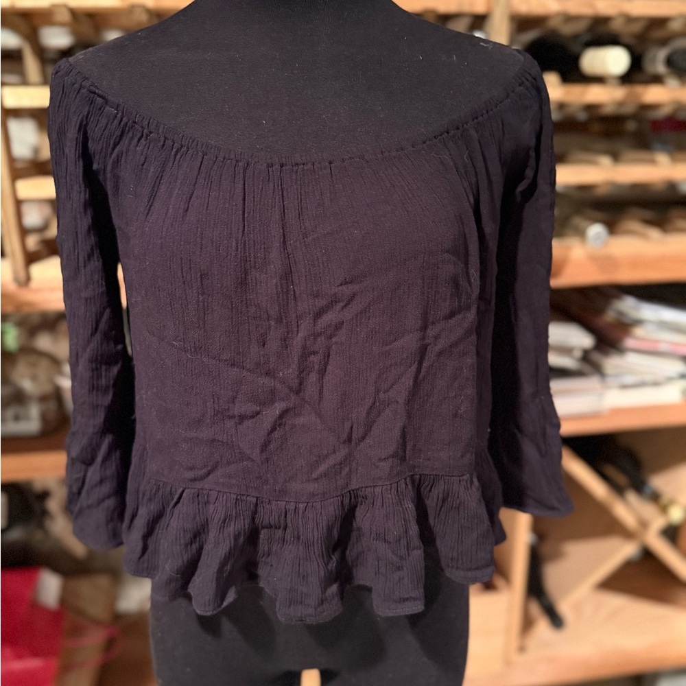 Topshop‎ Black Off-Shoulder Ruffle Hem Blouse